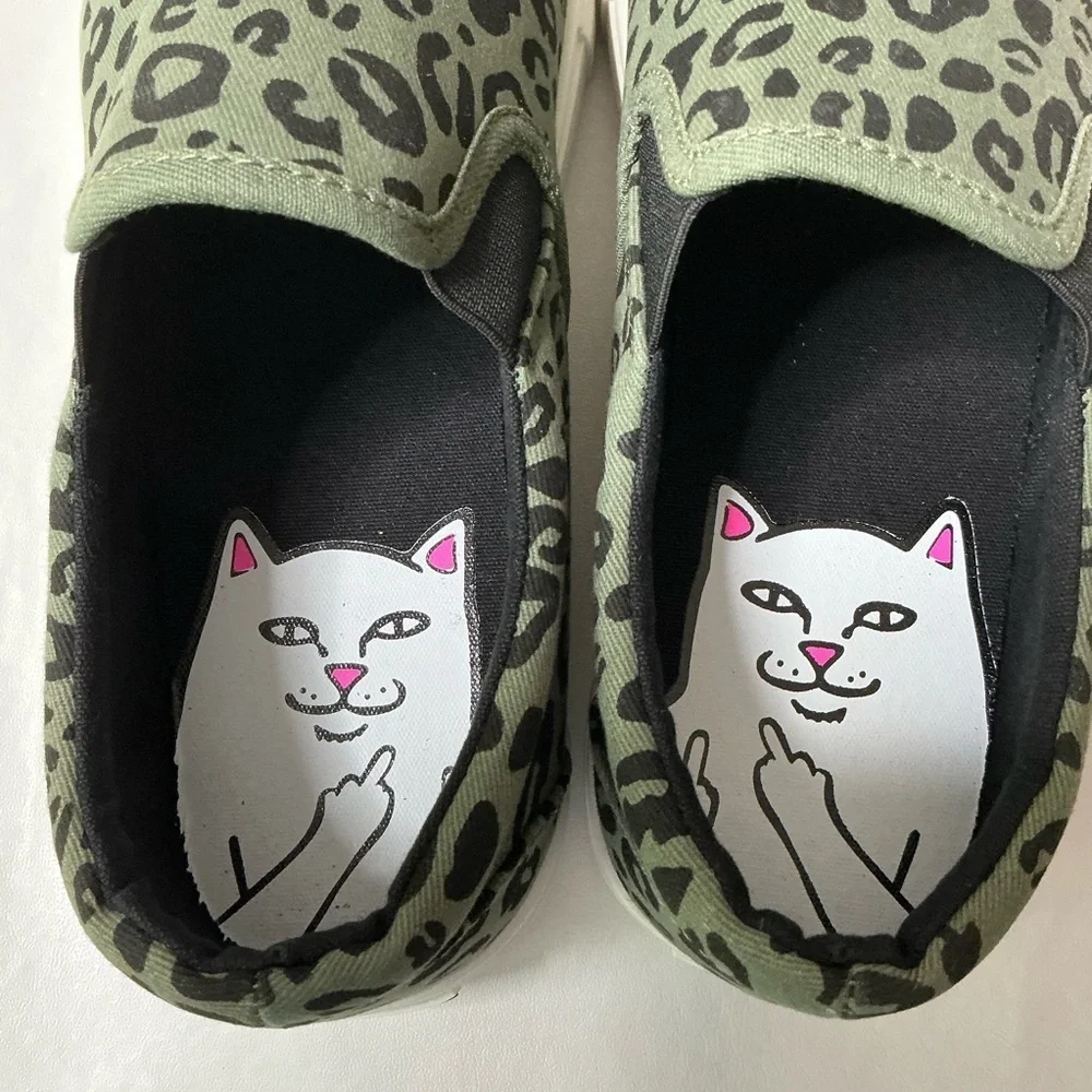 RipNDip Leopard Print Slip-On Sneakers Black and Green Size 8